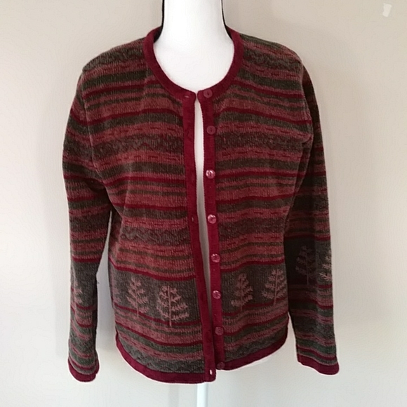 Vintage Christopher & Banks Hand Embroidered Stripe Sweater MEDIUM Brown Red - Picture 4 of 16